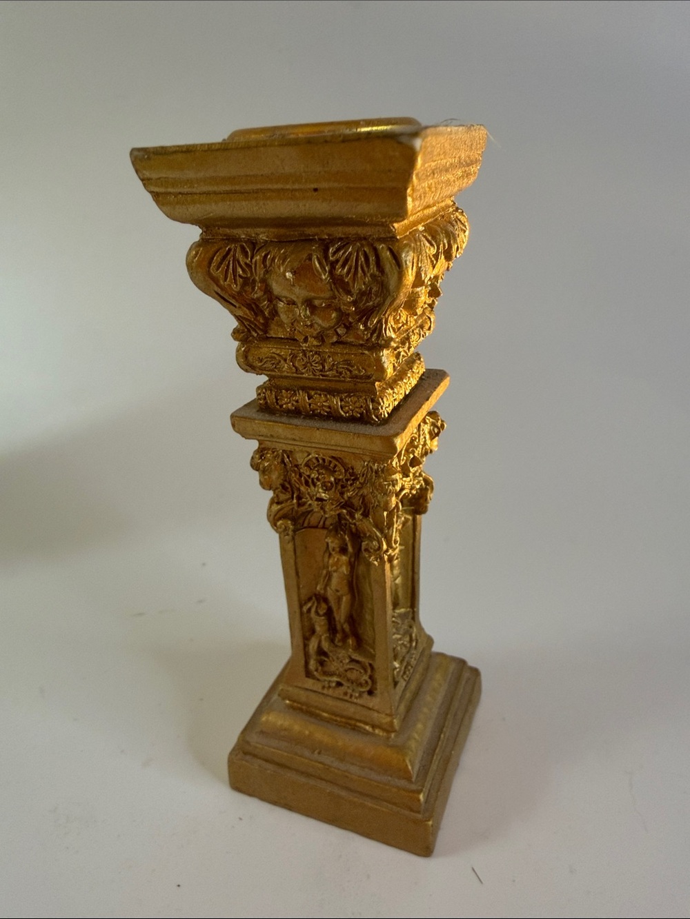 Gold painted 5” baroque looking candle holder